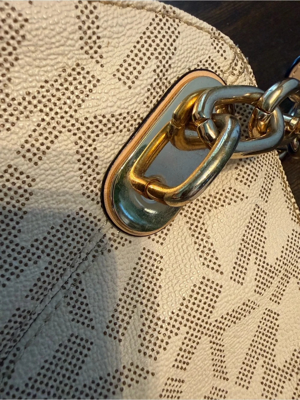Michael Kors Beige MK Logo Tote with Gold Hardware